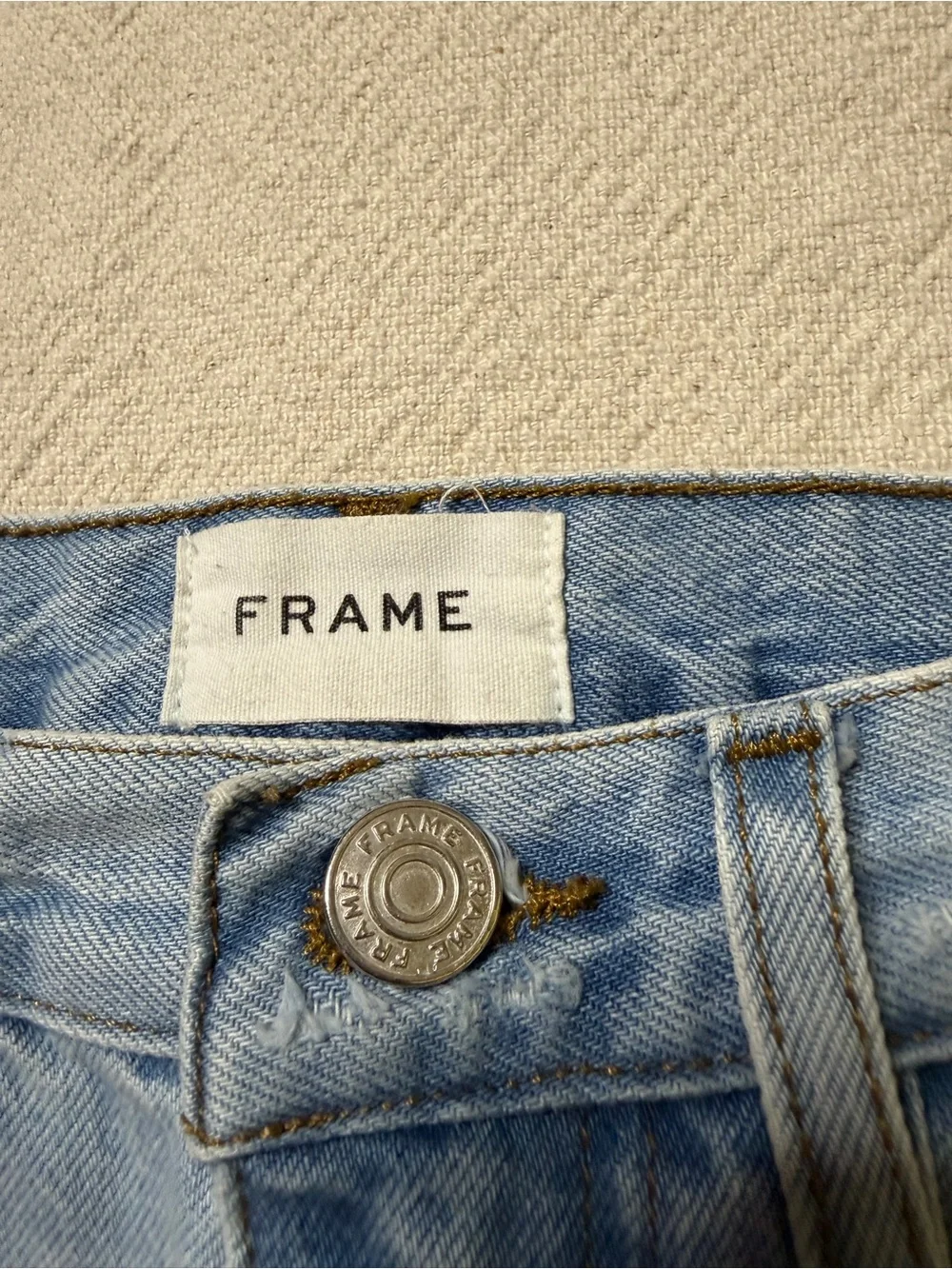 FRAME Le Jane Crop Distressed Jeans 26 Light Blue Wide Leg Boho Coastal - Picture 7 of 12